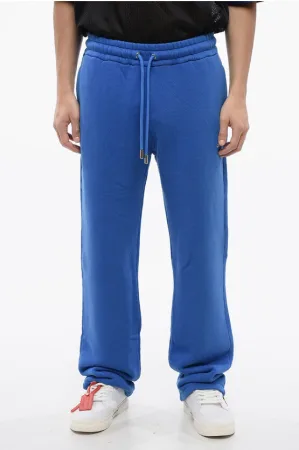 Geborstelde katoenen joggingbroek met bandana-borduursel in blauw