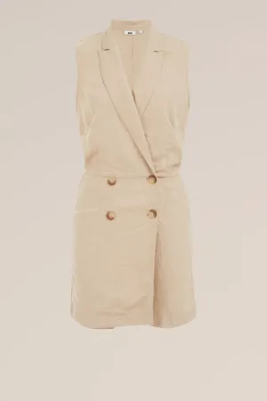 WE Fashion – Dames playsuit van linnenmix – Regular fit – Beige – Viscose –