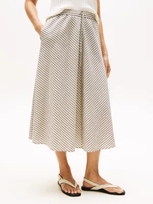 Tommy Hilfiger Rok in a-lijn CRINKLE VISCOSE MIX MIDI SKIRT met streepjespatroon, met tunnelkoord aan de taille