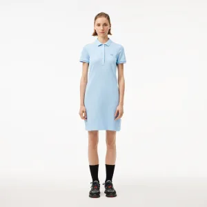 Dames Lacoste Slim Fit Stretch Mini Piqué Polo Dress in Lichtblauw