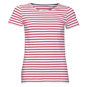 SOLS Dames/dames Miles Gestreept T-Shirt met korte mouwen (Wit/rood)