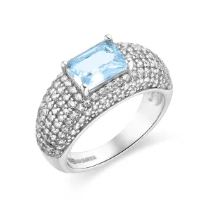 Luxenter 925 sterling zilveren ring met gerhodineerde aquamarijn zirkonia – Tany