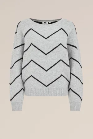 WE Fashion – Dames oversized trui met dessin – Oversized – Lichtgrijs gemeleerd –