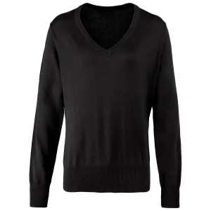 Premier Dames/Dames Gebreid Katoen Acryl V Hals Sweatshirt (Zwart)