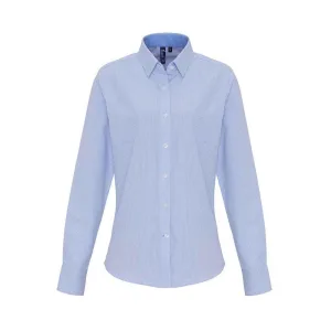 Premier Dames/Dames Gestreept Oxford Formeel Overhemd Met Lange Mouwen (Wit/Oxford Blauw)