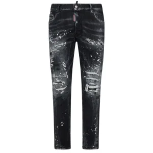 Dsquared2 Tidy Biker Jean Paint Splash versterkte gescheurde zwarte jeans