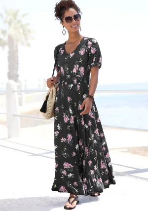 Vivance Maxi-jurk met bloemenprint en lichte pofmouwen, zomerjurk, casual