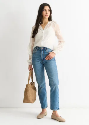 Geborduurde top met pofmouwen