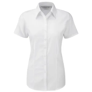 Russell Collection Shirt met korte mouwen in visgraatmotief voor dames/dames (Wit)