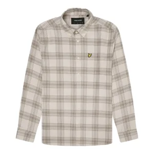 Lyle & Scott beige flanellen overhemd met tonale ruit en lange mouwen