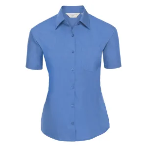 Russell Collectie Dames/Dames Korte Mouwen Poly-Katoen Easy Care Poplin Shirt (Bedrijfsblauw)