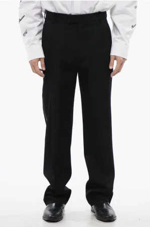 Dubbelgeplooide wollen broek met hoge taille in zwart