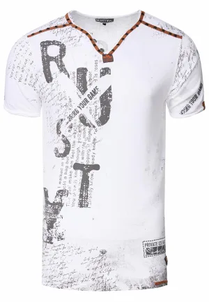 T-shirt met V-hals, suède details en een patroon van klinknagels