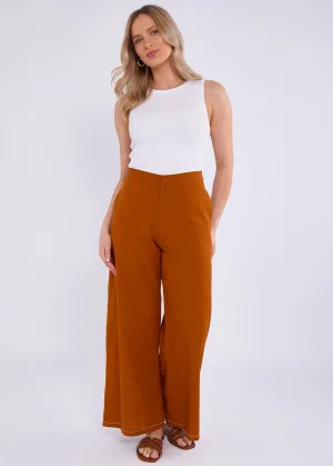 Roest Contrast Borduurwerk Detail Broek