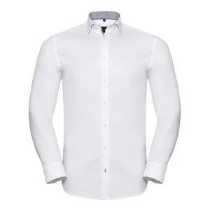 Russell Collection Heren Lange Mouw Contrast Visgraatshirt (Wit/zilver)