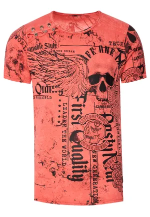Gewassen T-shirt met “Flying-Skull” print