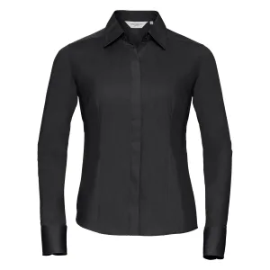 Russell Collectie Dames/Dames Lange Mouwen Poly-Katoen Gemakkelijk Onderhoud Gepaste Poplin Shirt (Zwart)