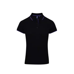 Premier Dames/dames Contrast Coolchecker Poloshirt (Zwart/Paars)