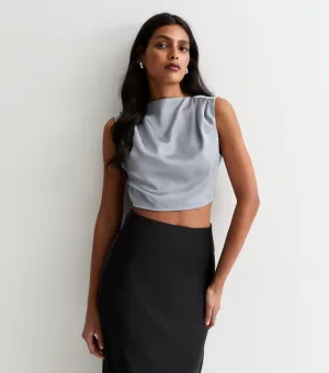 Zilveren Hoge Hals Mouwloze Satijnen Top