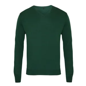 Premier Heren Gebreid Katoen Acryl V Hals Sweatshirt (Fles groen)