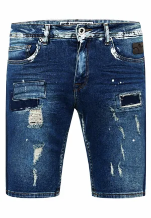 Destroyed Jeans Short Slim Fit “NAVITO” Donkerblauw Gebruikt