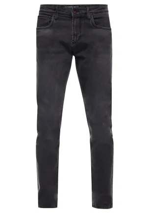 Antracietkleurige used jeansbroek “MELVIN” slim fit katoen-stretch