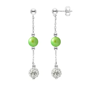 Oor hangers groene cultuur kralen en kristal wit 925 zilver – puur kristal