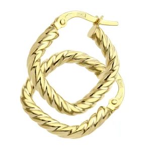 9ct geelgouden twist vierkante oorringen