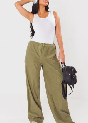 Sage Green Cord Tie Waist Low Rise Broek