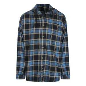 Dieselblauw geruit zwart capuchonoverhemd