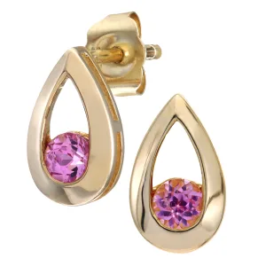 9ct geelgouden 0,30ct roze saffier traanoorbel