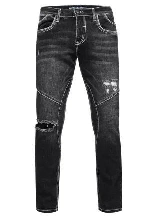 Jeansbroek “NISHO” straight fit biker katoen stretch