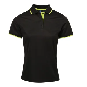 Premier Dames/dames Contrast Coolchecker Poloshirt (Zwart/Kalk)