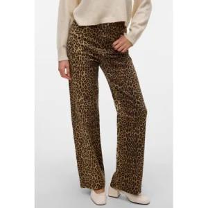 VERO MODA high waist wide leg jeans VMTESSA met panterprint beige/ zwart