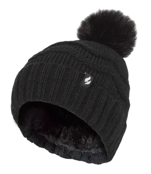 Heat Holders Dames Winter Bont Pom Pom Beanie Muts – Zwart