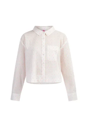 Mymo overhemdblouse Dames Wit roze oranje stippen