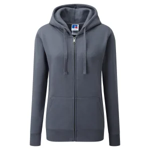 Russell Dames Premium Authentieke Hoodie met rits (3-laagse stof) (Konvooi Grijs)