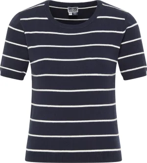 Dreimaster Trui met korte mouwen bridgeport Dames marine wol wit