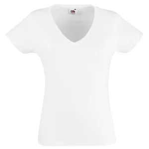 Fruit Of The Loom Dames Vrouwen-Fit Valuegewicht V-hals T-shirt met korte mouwen (Wit)
