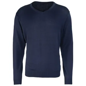 Premier Heren Gebreid Katoen Acryl V Hals Sweatshirt (Marine)