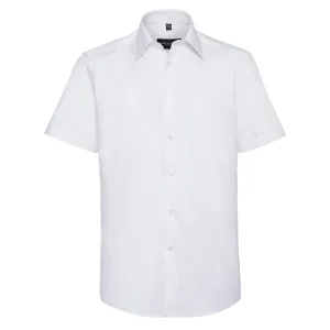 Russell Collection Heren Effen Oxford Easy-Care Overhemd met Korte Mouwen (Wit)