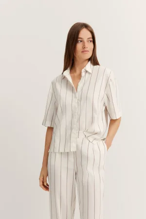 Bugatti Damen Gestreepte blouse van linnenmix