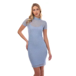 Dames Hugo Stretch-Mesh Jurk met Korte Mouwen in Blauw