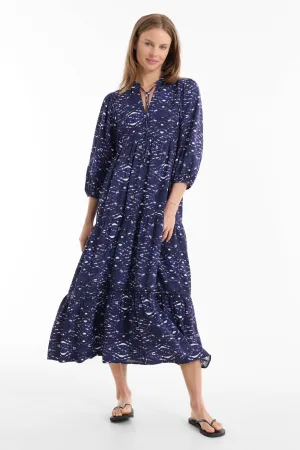 anytime crinkle tie-dye jurk donkerblauw