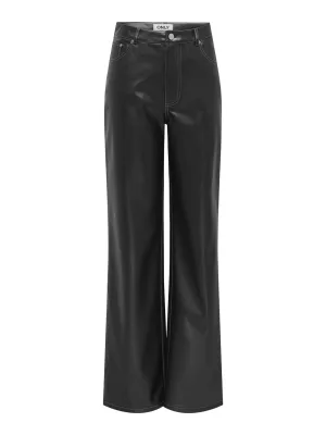 Only Onljuicy-lana Hw Wide Faux Le Pant Pnt Broek 4893860 Black White Stitching