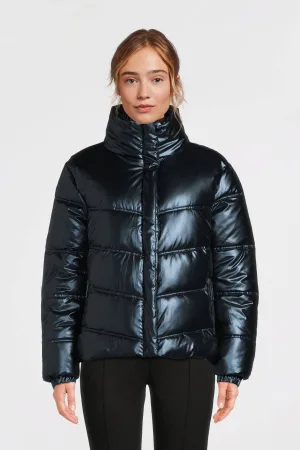 anytime metallic gewatteerde jas donkerblauw