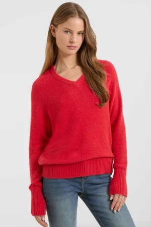 anytime gebreide trui met V-hals rood