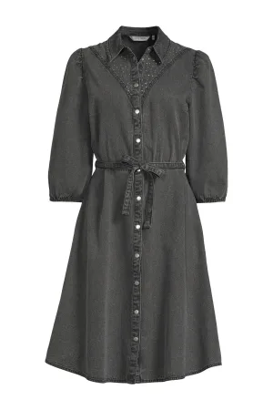 anytime denim overhemdjurk met strass steentjes grijs