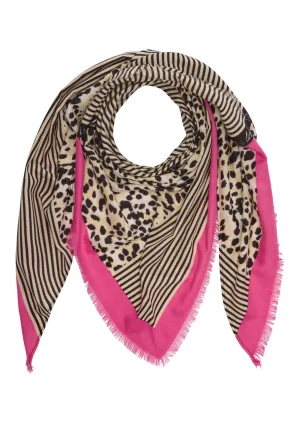 s.Oliver sjaal met panterprint beige/roze