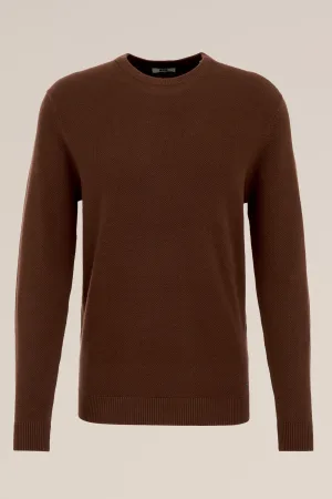 WE Fashion – Heren Slim fit trui met structuur – Slim Fit – Bruin – Katoen –